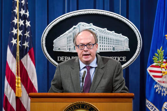 Jeff Clark, Assistant Attorney General for the Environment and Natural Resources Division, speaks during a news conference at the Justice Department in Washington on Sept. 14, 2020.
