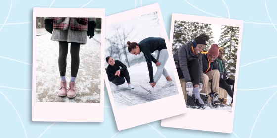 Image of different Women outside in the winter, wearing different styles and colors of warm Fleece-lined bottoms