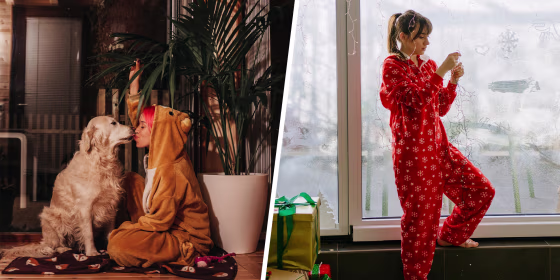 Illustration of two Women wearing warm looking onesies