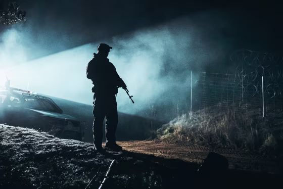 Soldiers from the Polish Armed Forces patrol the Belarus-Polish border on Nov. 9, 2021, in Kuznica Bialostocka, Poland.