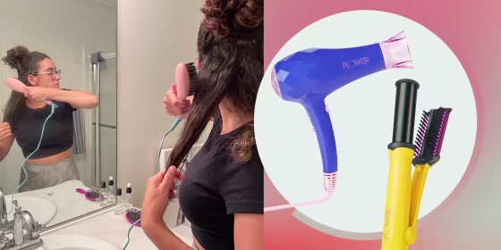 Image of Jillian Ortiz using a Flower Hair Tool, while looking in the mirror and two other Flowers Hair Tools on sale for Black Friday