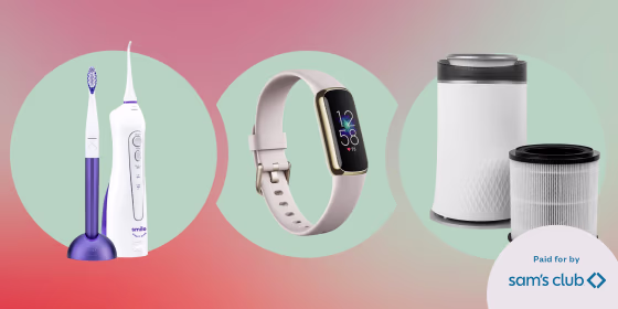 Illustration of a Fitbit, Air Purifier and Smile Direct Club Electric Toothbrush & Water Flosser Starter Kit on sale Sam's Club for Black Friday