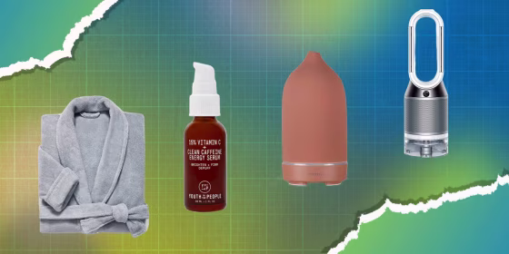 Youth to the People Vitamin C + Clean Caffeine Serum, Vitruvi Stone Essential Oil Diffuser, Brooklinen Super-Plush Robe Dyson Pure Humidify + Cool