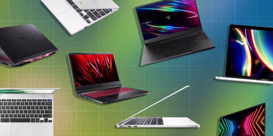 Illustration of different laptops on sale for Black Friday