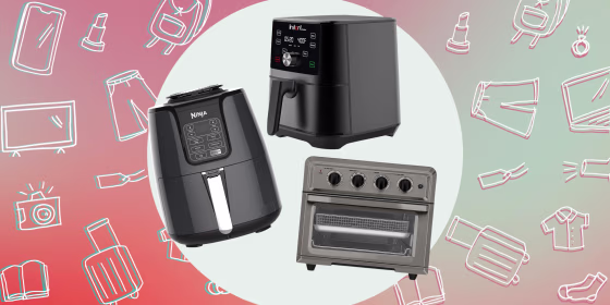 Illustration of three air fryers on sale after Cyber Monday