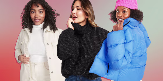 Three Women wearing cozy jackets on sale at Old Navy
