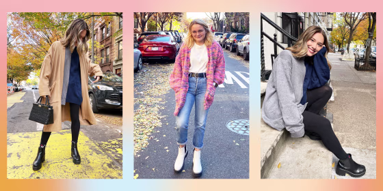 Writers Cassidy McKenna and Emma Stessman styling oversized sweaters