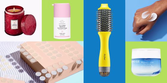 LANEIGE Water Bank Moisture Cream, VOLUSPA Goji & Tarocco Orange Glass Jar Candle, Drunk Elephant T.L.C. Sukari Babyfacial(TM) AHA + BHA Mask, and Drybar Double Shot Hairdryer