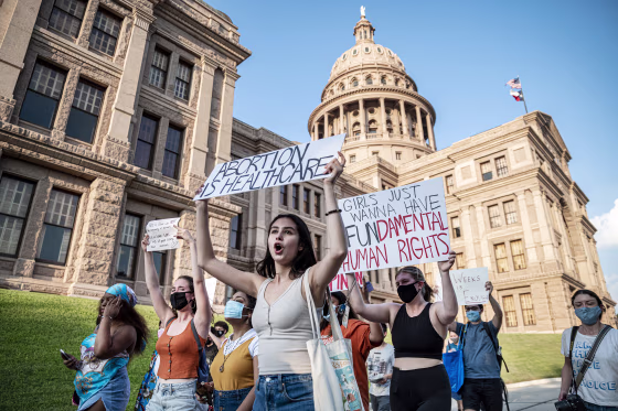 Image: Texas abortion protest, Pro-choice protesters march outside the Texas capitol