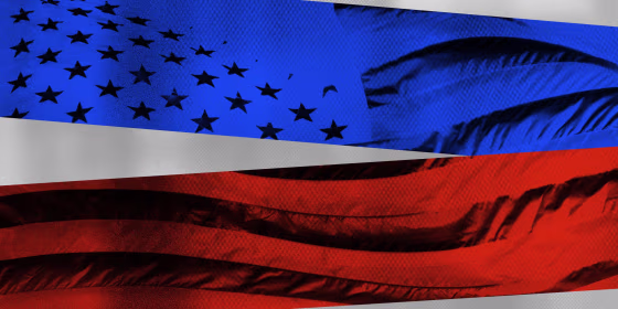 Illustration of split blue and red stripes with the American flag.