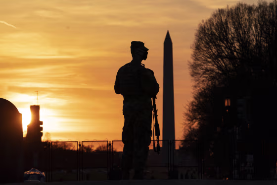 A member of the National Guard patrols outside of the U.S. Capitol on March 8, 2021, in Washington.