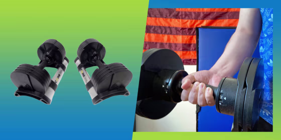 These adjustable dumbbells from Core Home Fitness can switch between 5 and 50 pounds with a twist of the handle.
