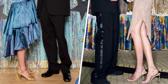 Two couples at prom wearing stylish shoes