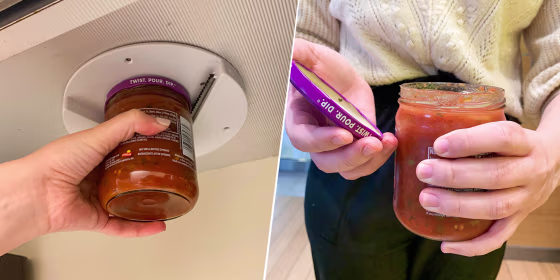 Split image of a can opener and an open jar