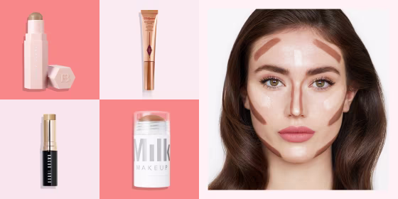 Illustration of a Woman contouring her face with contouringr products