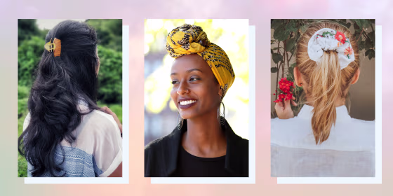 Three Women in the summer time, wearing stylish hair accessories