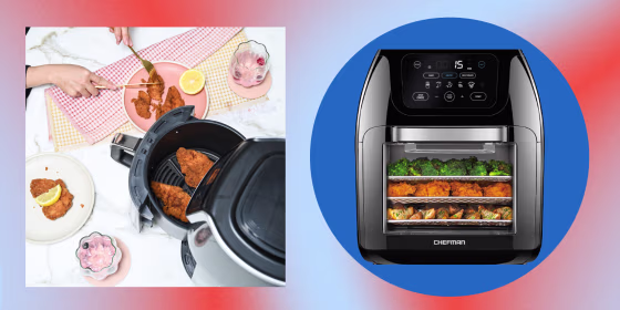 Illustration of an overhead of an Air Fryer and the Chefman Multifunctional Digital Air Fryer