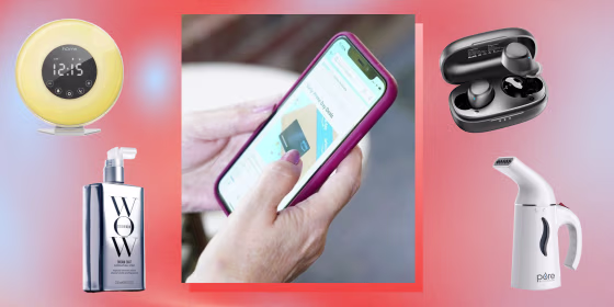 Illustration of someone on their phone and different products on sale for Amazon Prime Day