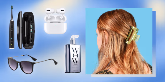 Illustration of a Woman with a clip in her hair and different bestselling products from Amazon Prime Day, Day 1