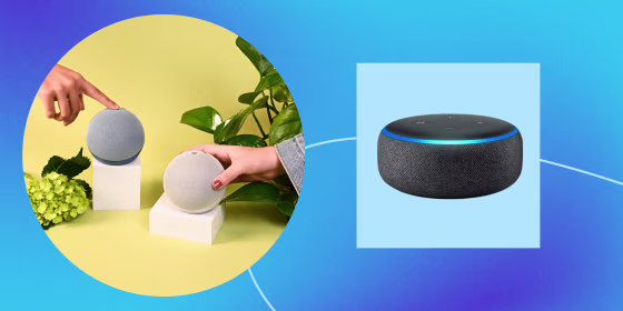 Illustration of 3 Amazon Echo's, one 3rd generation and two 4th generations
