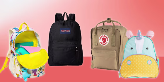 Illustration of four kids backpacks in different colors and styles