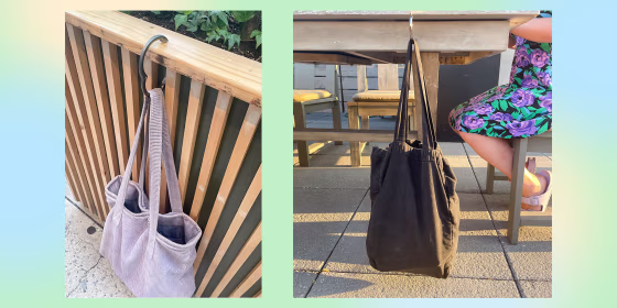 Two images of bags hanging off a Clipa2