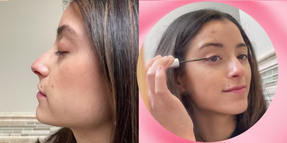 Woman applying and showing after using Lavish Lash