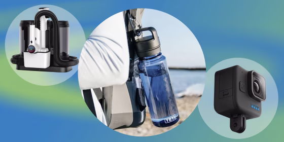 GoPro, hand vacuum and a Yeti Water Bottle