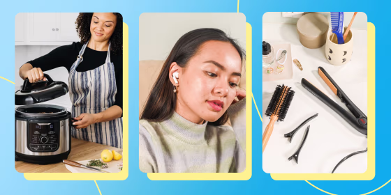 Air Fryer, Chi Straightener and Woman with Airpods