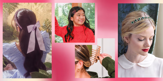 Four different images of fun hair products to wear for the holidays