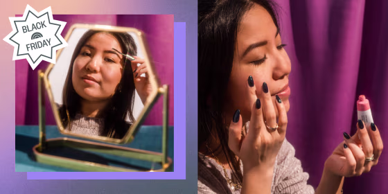 Woman putting on makeup
