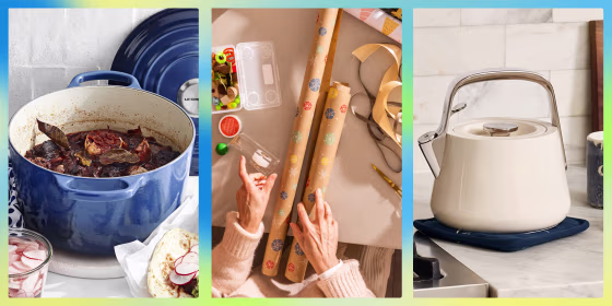 Le Creuset, someone decorating boxes and a Caraway teapot