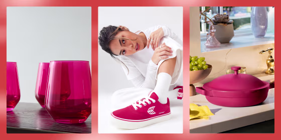 Cariuma Magneta shoes, Red glasses and Rose Our Place Pan