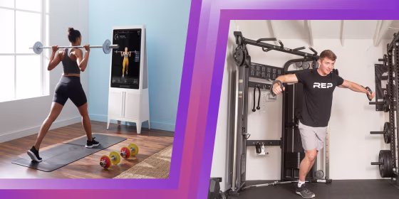 Split image of two at home gyms