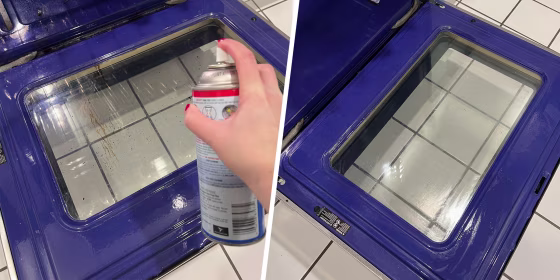 Before and after of a dirty to clean oven