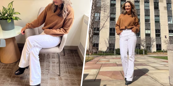 Woman wearing White NYDJ pants