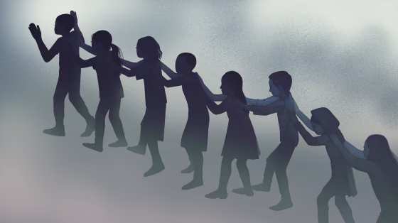Illustration of children evacuating school.