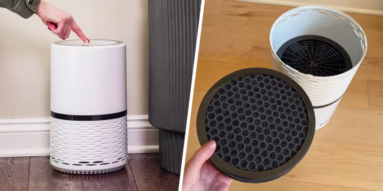 Split image of a air prefer and a filter from the Air Purifier