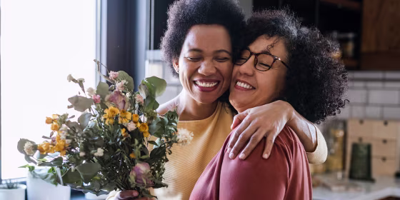 Lesbian couple having a romantic moment.