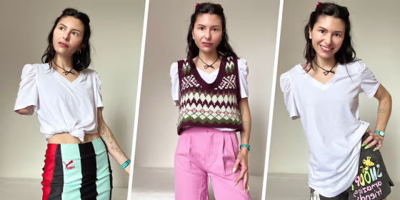 Woman wearing a White Shirt from Amazon in three different styles
