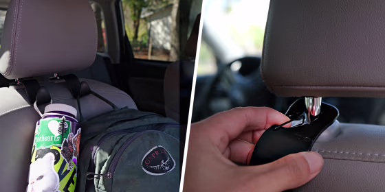 Split image of a bag hook for the car