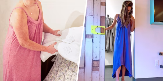 Split image of two women wearing an Amazon nightgown