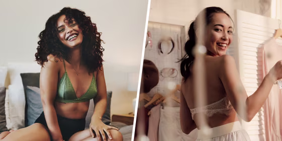 Two women wearing bralettes