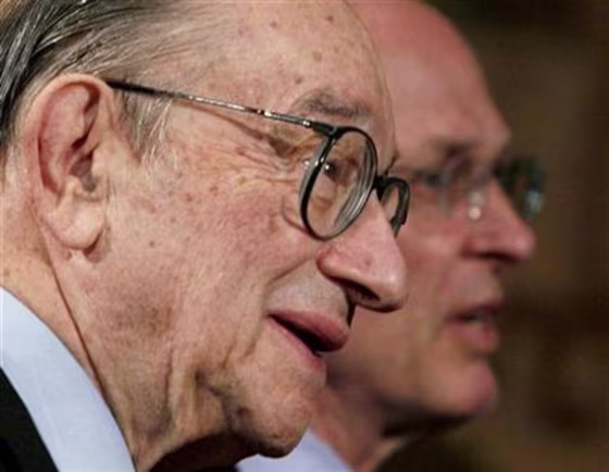 Former Chairman of the Federal Reserve Greenspan&nbsp;is seen speaking&nbsp;in Washington earlier this year. A big overhang of property will bring U.S. house prices down further, but it is too early to say if the economy will plunge into recession, Greenspan said&nbsp;Friday. 