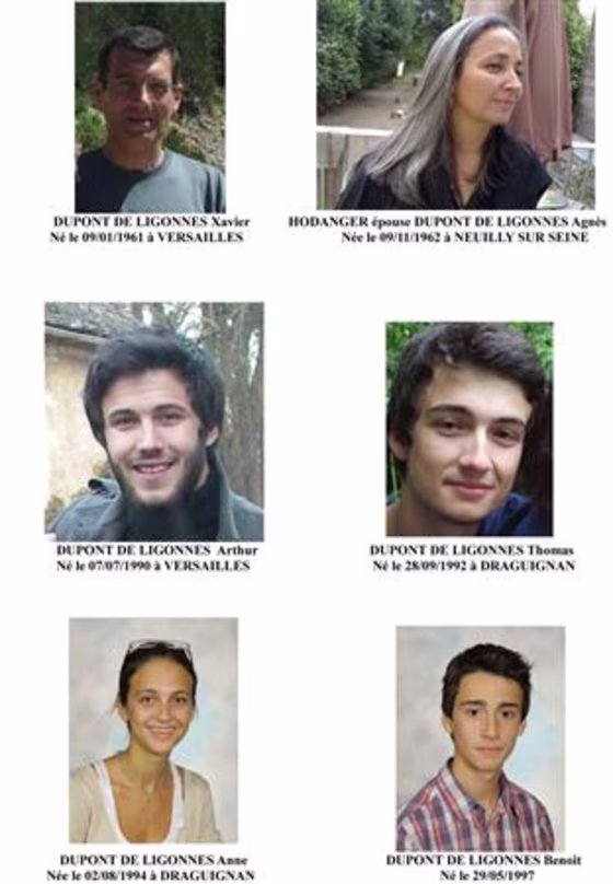 French Criminal Investigation Department information sheet with the identity photos of the Dupont de Ligonnes family