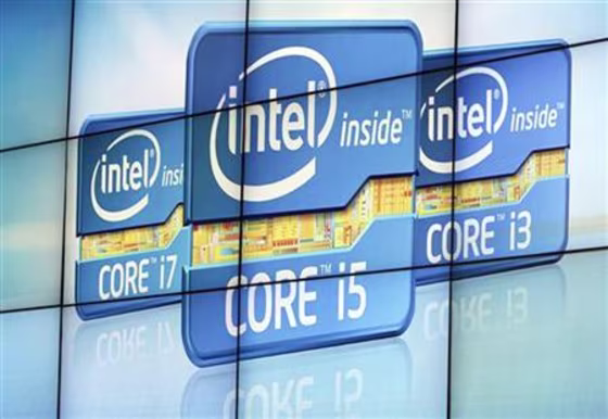 Video wall displays Intel's logos at the unveiling of its second generation Intel Core processor family during news conference at CES in Las Vegas