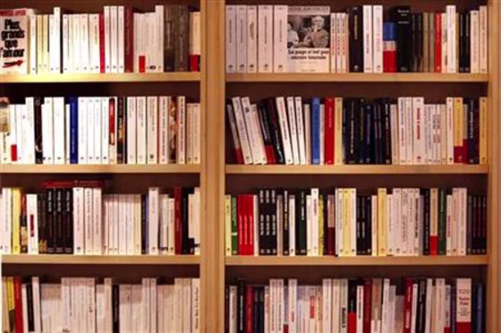 Books are displayed at the annual Paris book fair
