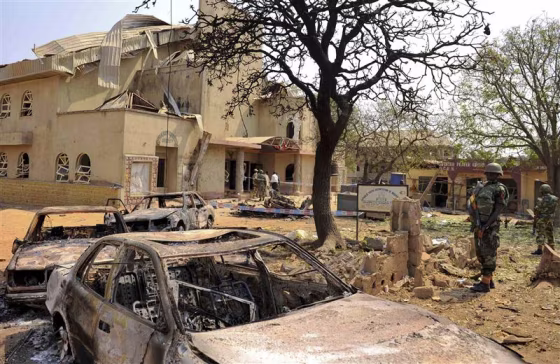 A view shows the scene of a bomb explosion at  St. Theresa Catholic Church at Madalla