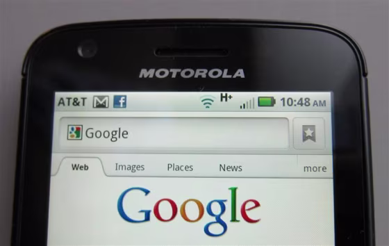A Motorola Droid phone is seen displaying the Google search page in New York