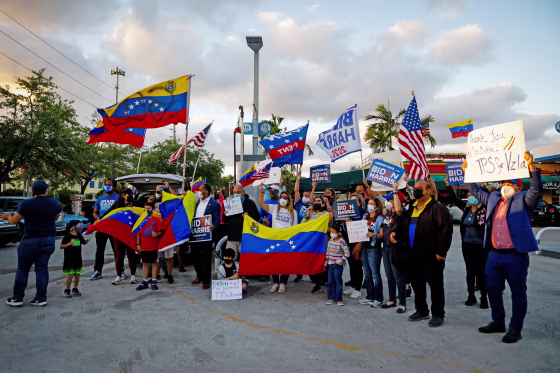 Venezuelans celebrate the granting of temporary protected status (TPS) by President Joe Biden in Miami on March 9.